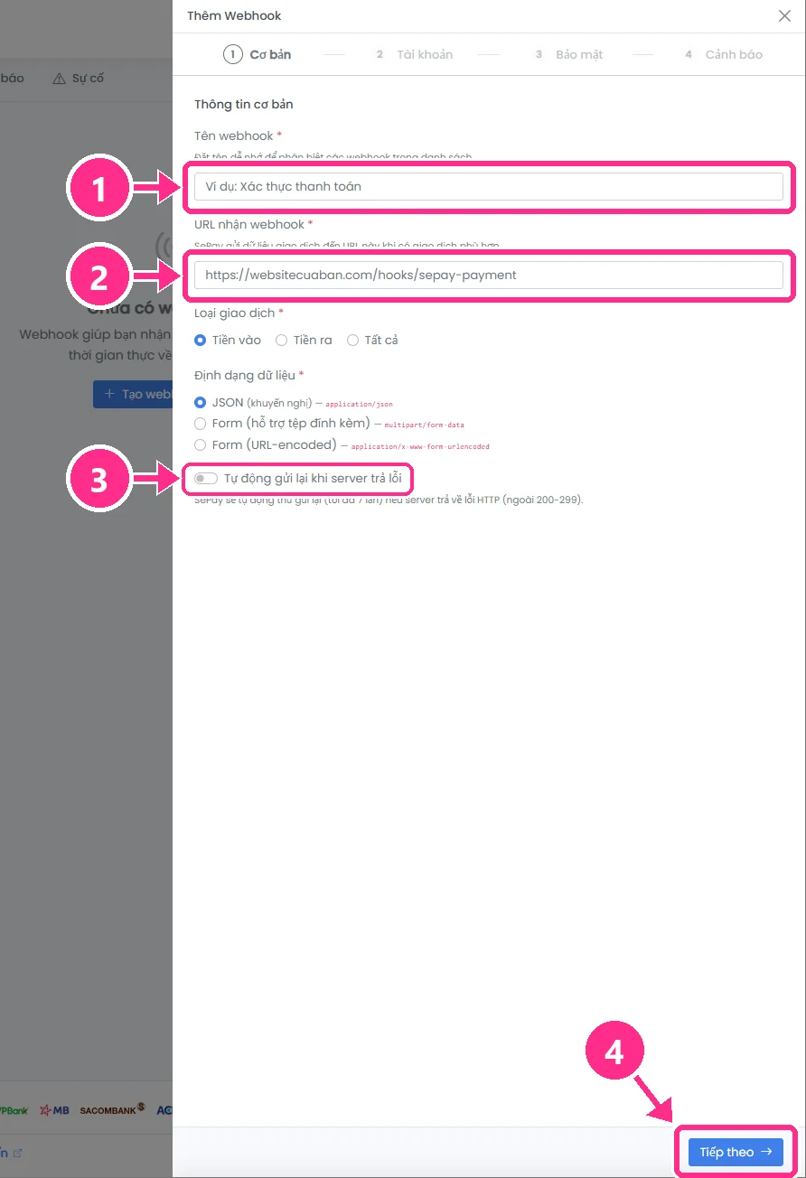 Thêm Webhook, phần Cơ bản