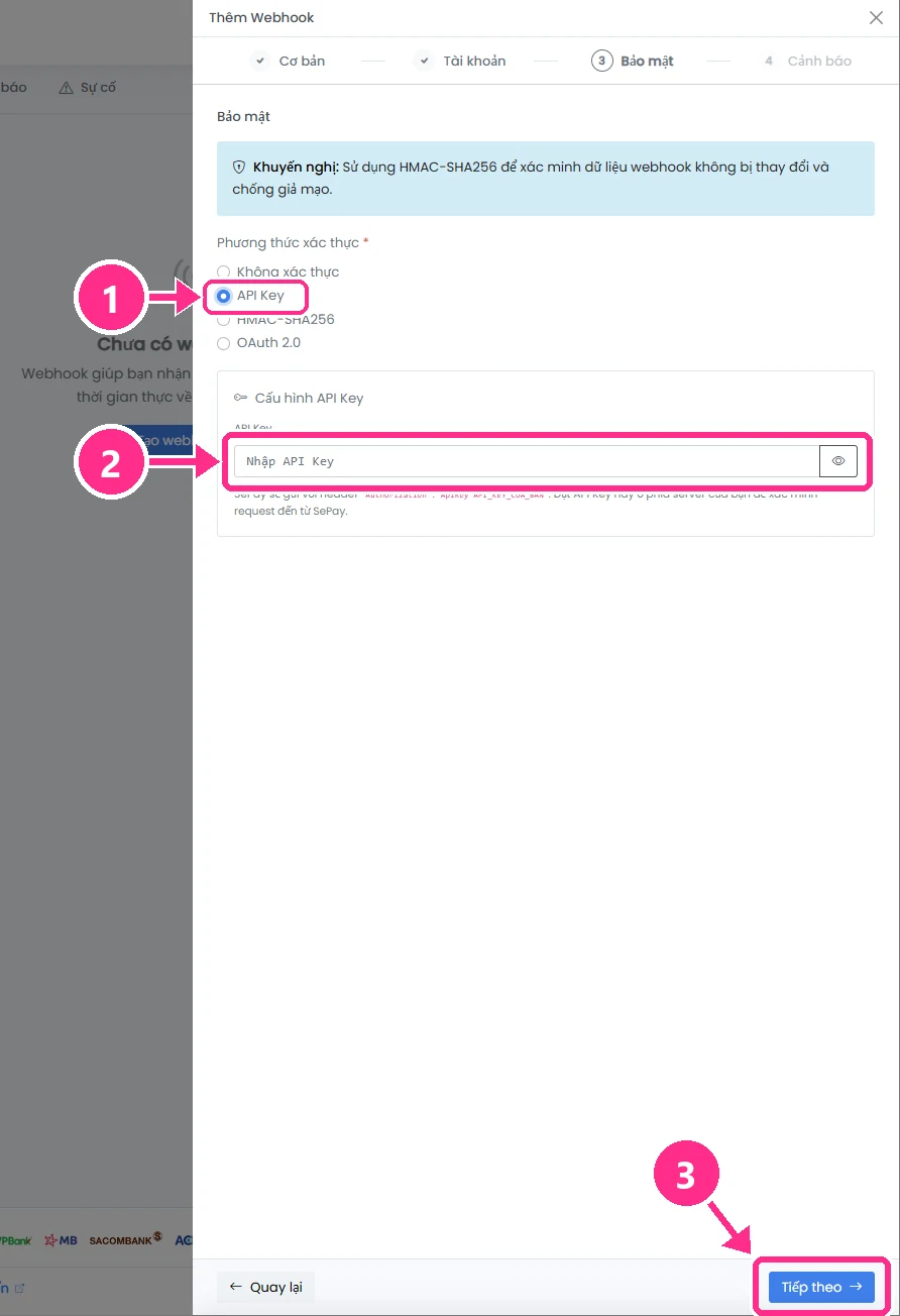 Thêm Webhook, phần Bảo mật